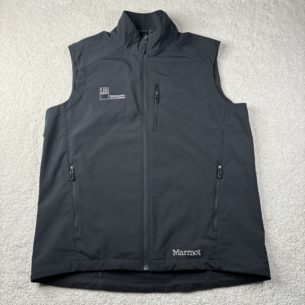 Marmot Approach Vest Men's Large Black Full Zip Softshell Zip Pockets LOGO
